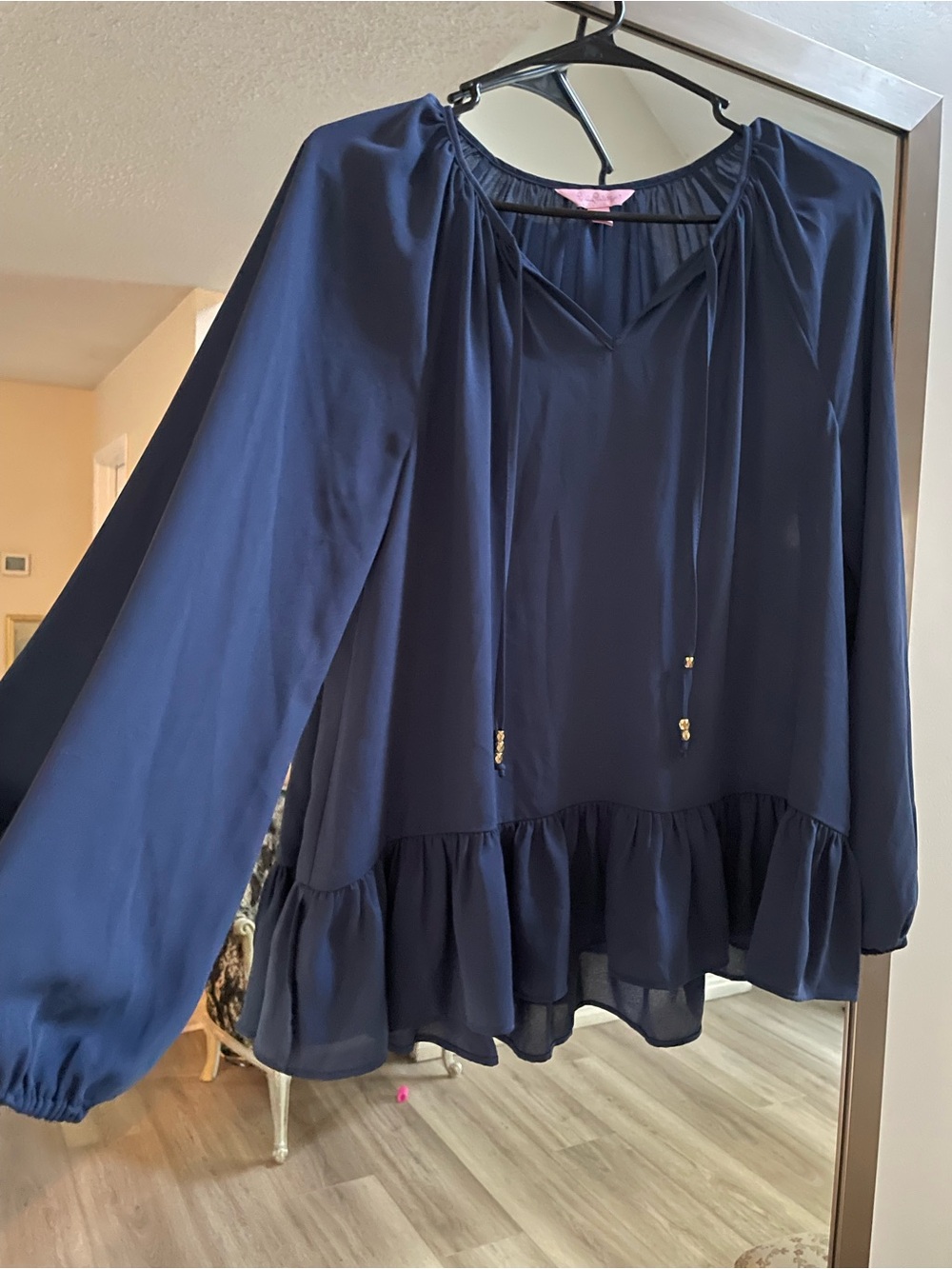 Lilly Pulitzer Navy Long-Sleeve Ruffle Peasant Blouse